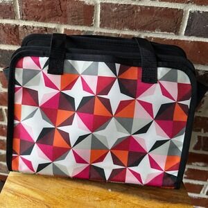 Thirty One Cosmetic Bag Makeup Organizer Travel Pouch Pink Geometric *miss snap